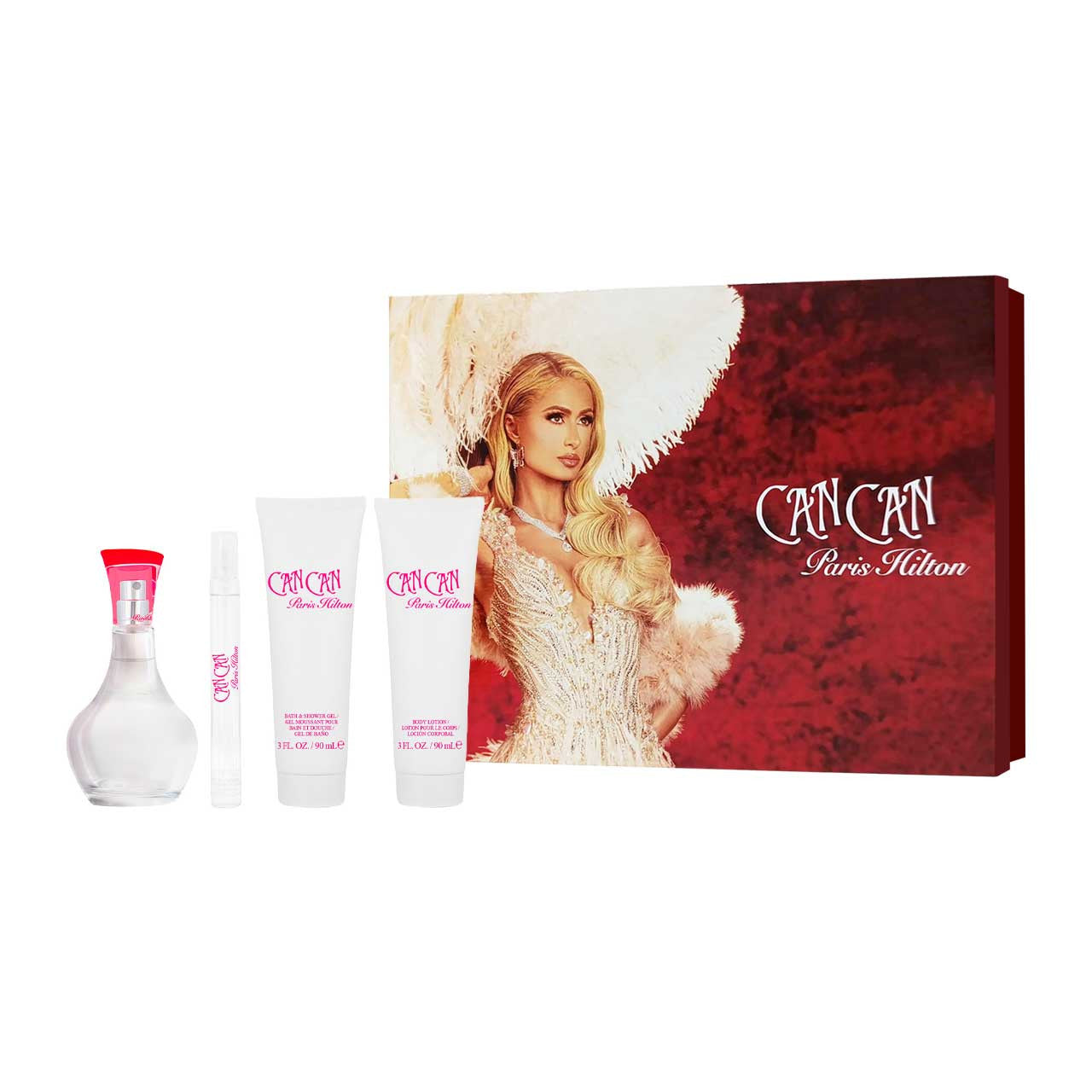 Can Can SET 4 Piezas Dama by Paris Hilton EDP 100 ml + Locion Corporal 90ml + Gel de Ducha 90ml + Miniatura 10ml