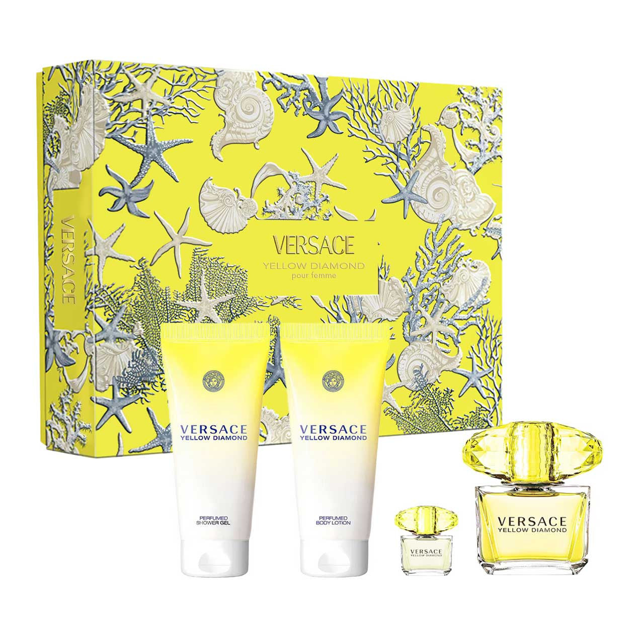 Versace Yellow Diamond SET 4 Piezas Dama EDT 90ml + Gel de Ducha 100ml + Locion Corporal 100ml + Miniatura 5ml